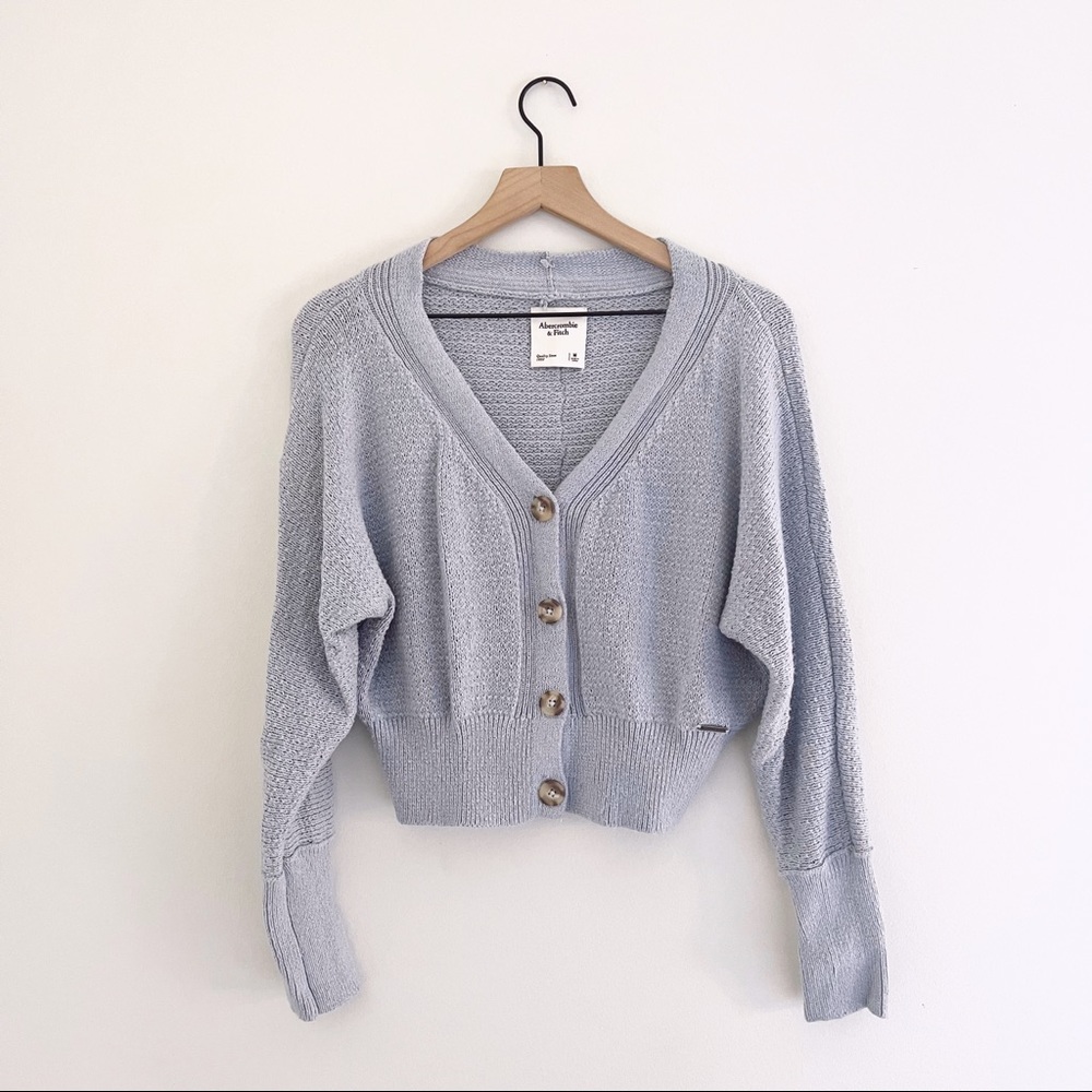 Abercrombie & Fitch Crop Knit Cardigan in Baby Blue